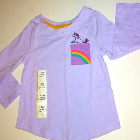 NWT☆CAT & JACK☆Lilac Purple Long Sleeve Unicorn Pocket Tee☆12m - Picture 8 of 9